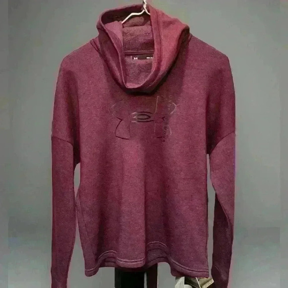 Under Armour Tops - Under Armour Cowl Neck Hoodie Loose Size S Maroon Large Logo EUC